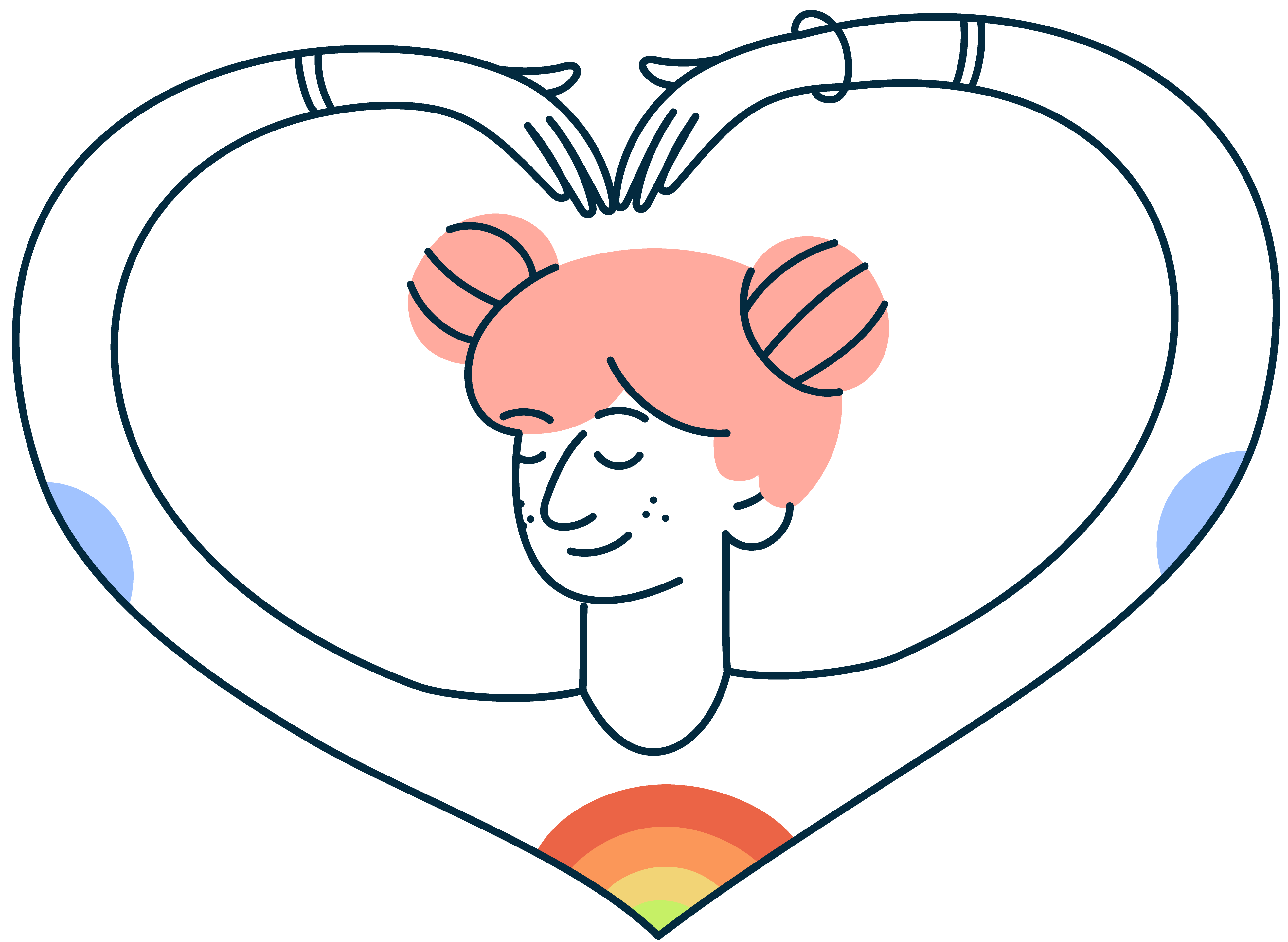 Illustration of a person making a heart with their arms.